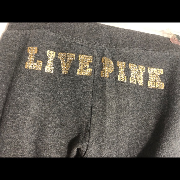 Pink grey cropped sweat pants w/ rhinestone detail - Picture 2 of 5